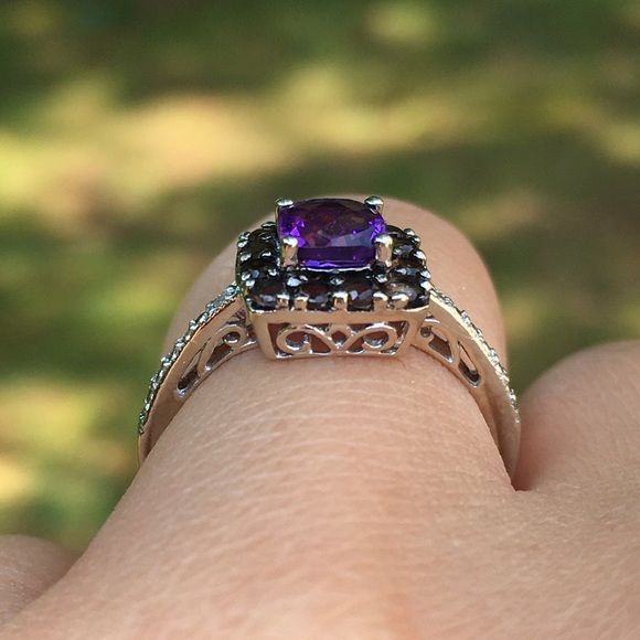 10k Solid White Gold Amethyst & Smokey Quartz Ring - Picture 3 of 15